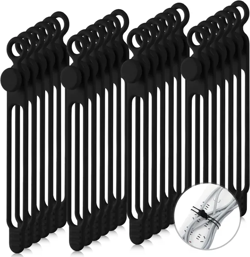 Vista 12 de Nuanchu 40 bridas de silicona reutilizables, correas ajustables, organizador de cables de carga multiusos para sujetar cables de carga