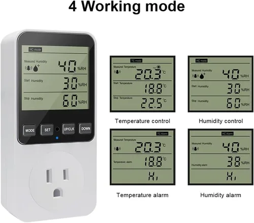 Vista 8 de KETOTEK Controlador de humedad enchufe de salida con sensor, interruptor de humidistato digital de 120 V con alarma para humidificador de hongos