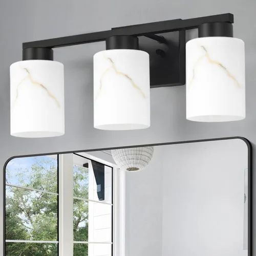 Vista 20 de Juego de 2 apliques de pared dorados con pantalla de vidrio de mármol, accesorios modernos de tocador de baño para dormitorio, pasillo, entrada