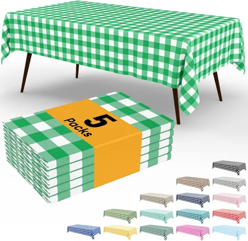 Vista 24 de Smiry Paquete de 3 Manteles Desechables de Cuadros Gingham Color Caqui - 54" x 72" Mantel de Plástico de Servicio Pesado, Cubiertas de Mesa