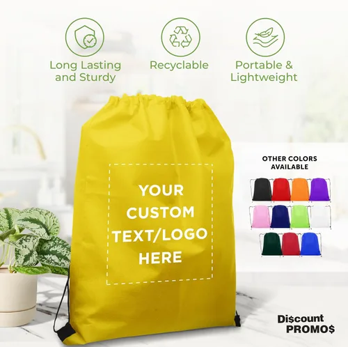 Vista 9 de DISCOUNT PROMOS Juego de mochilas con cordón no tejidas personalizadas de 10/50/100, paquete personalizado a granel