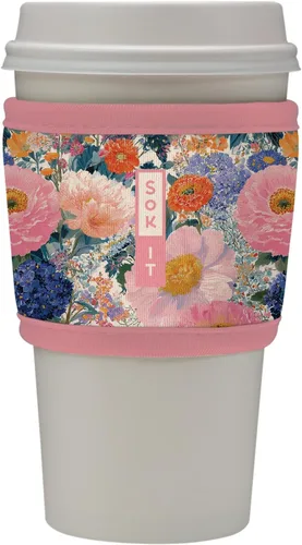 Vista 128 de Sok It HotSok Coffee & Tea - Funda de neopreno con aislamiento reutilizable (floral abstracto)