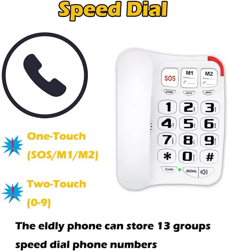 Vista 4 de Teléfono con cable de botón grande para personas mayores, teléfono amplificado grande para ancianos con altavoz, marcación rápida programable
