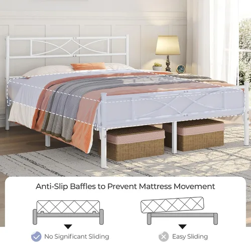 Vista 29 de Yaheetech Base de cama de metal individual, base de cama con plataforma, base de colchón con cabecera y estribo de diseño curvo, soporte resistente