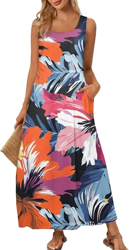 Vista 47 de Vestidos de iglesia para mujer 2025, casual, holgado, sin mangas, largo, fluido, vestido de verano con bolsillos