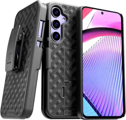 Vista 10 de Funda diseñada para Samsung Galaxy S24 con funda de clip para cinturón, funda de teléfono con función atril, color negro