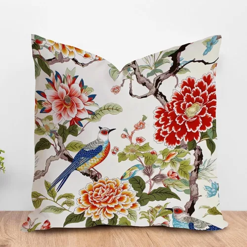 Vista 10 de ArogGeld Funda de cojín con flores verdes y blancas con flores grises y negras y hojas verdes en estilo chinoiserie, funda de almohada cuadrada