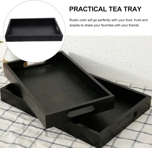 Vista 6 de UPKOCH Elegante bandeja de madera maciza grande decorativa para servir té, bandeja rectangular de madera para postres de desayuno