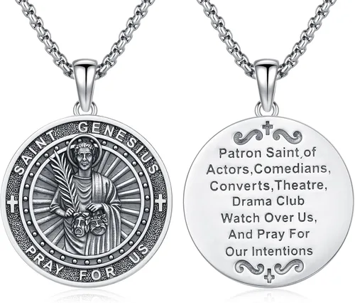 Vista 44 de 925 Sterling Silver Patron Saint Amulet Necklace for Men Women plateado