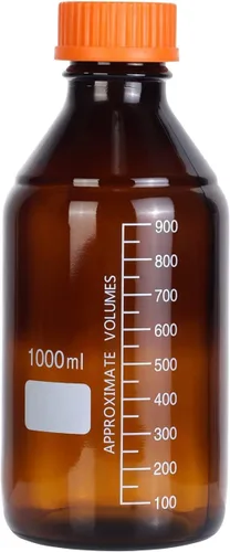 Vista 12 de Botellas ámbar de almacenamiento de medios de laboratorio, contenedor de vidrio graduado marrón GL45, tapa de rosca a prueba de fugas, multiusos Azul