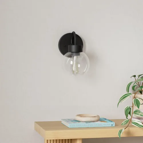 Vista 2 de EAPUDUN WLA1433-MBK - Lámpara de baño de 1 luz negra mate sobre espejo, luces de tocador con 1 globo de vidrio transparente, apliques de pared
