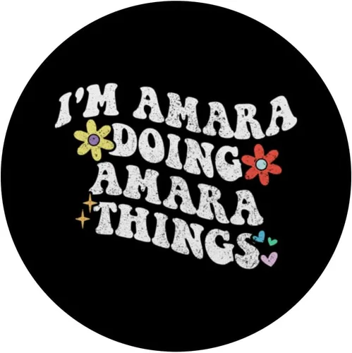 Vista 3 de Retro Groovy Im AMARA Doing AMARA Things Funny Día de la Madre PopSockets Adhesivo PopGrip