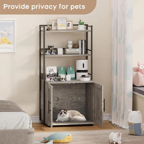 Vista 2 de GAOMON Caja de arena para gatos con almacenamiento de estantes, muebles ocultos 2 en 1 para baño, gabinete interior para gatos, caja oculta