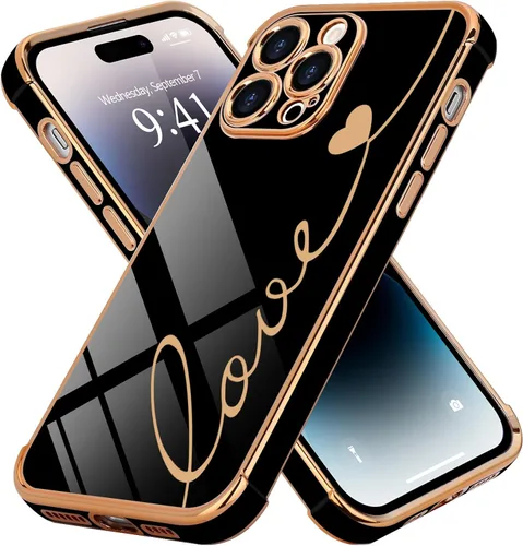 Vista 13 de LCHULLE Funda compatible con iPhone 12 para mujeres y niñas, bonito diseño de corazón de amor con enchapado de lujo, cubierta de TPU suave a prueba