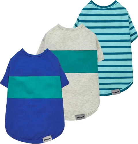 Vista 9 de Fitwarm Paquete de 3 camisas para perro de color liso, ropa clásica de verano para perros pequeños, niños y niñas, traje ligero para mascotas, azul