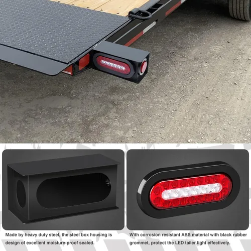 Vista 3 de RONSTA Kit de 2 cajas de acero para luces de remolque con luces traseras LED ovaladas rojas/blancas de 6 pulgadas y luces laterales redondas rojas