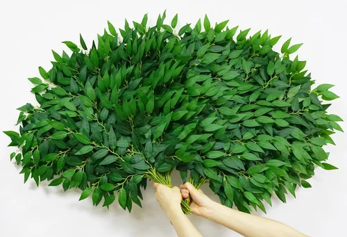 Vista 7 de 3 hebras de vides de Ruscus italiano artificial de 78" de seda, guirnalda de vegetación italiana de Ruscus verde con hojas verdes, vides