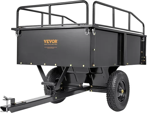 Vista 13 de VEVOR 10 pies cúbicos y 500 libras de remolque para ATV con función de descarga, remolque de utilidad para UTV de carga pesada, remolque de descarga