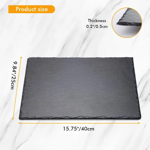 Vista 3 de 2 tablas de pizarra de 16 x 10 pulgadas para aperitivos de queso de carne, bandeja de plato para servir tablas de piedra con 2 tizas