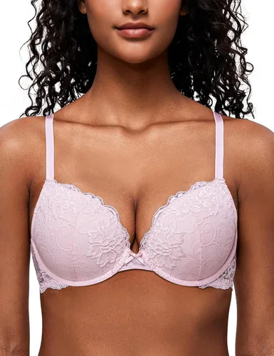Vista 14 de Deyllo - Brasier de encaje para mujer con efecto de realce de busto, cómodo, con relleno, aros, levanta y añade una copa a tu busto Ámbar dorado