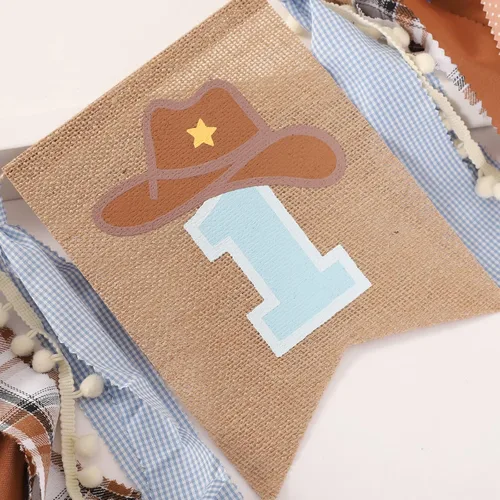 Vista 7 de Cartel de primer cumpleaños para silla alta – Rodeo de vaquero para decoración de tela de fiesta, baby shower, guirnalda de fondo para accesorios