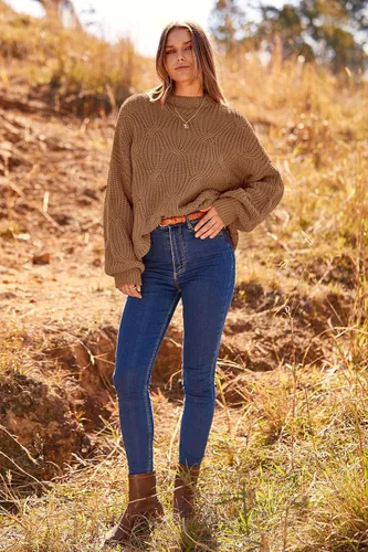Vista 3 de PRETTYGARDEN Suéteres de otoño de gran tamaño para mujer, estilo casual, cuello redondo, manga larga, tejido trenzado grueso, blusa