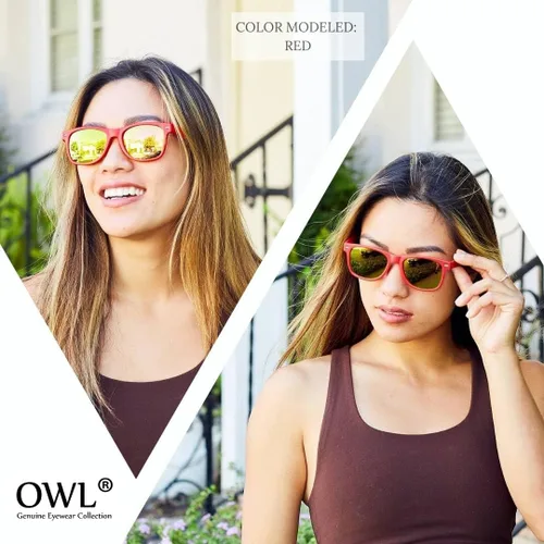 Vista 3 de Owl Lentes de sol vintage con montura de cuerno para mujer y hombre, lentes de espejo con protección UV, lentes de sol vintage, montura mate