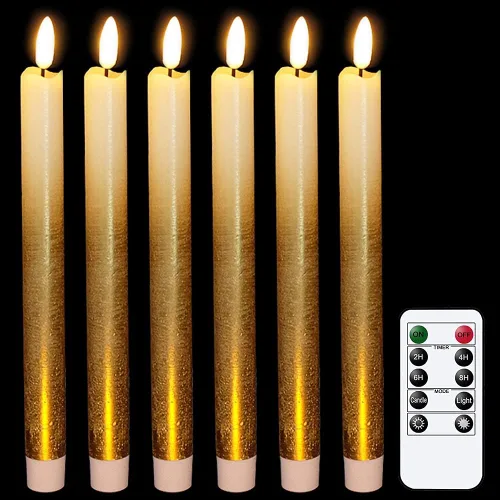 Vista 15 de Wondise Velas Cónicas Sin Llama con Control Remoto Temporizador, Candelabros Rojos Cerosos Reales a Batería Velas LED de Mecha 3D para Decoración