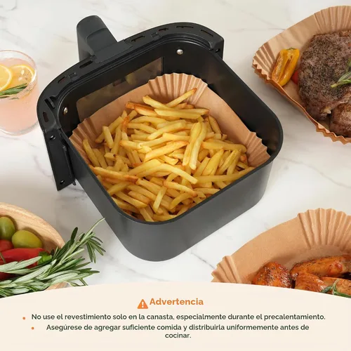 Vista 7 de Forros de freidora de aire Tastee 100 piezas - Diseño para cestas de freidora de aire de 3-6QT, forros de papel desechables absorbentes de aceite