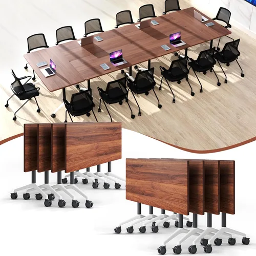 Vista 16 de Mesa de sala de conferencias, mesa de conferencias de 55.1 pulgadas con ruedas, moderna mesa de entrenamiento de conferencias de color madera Nuez