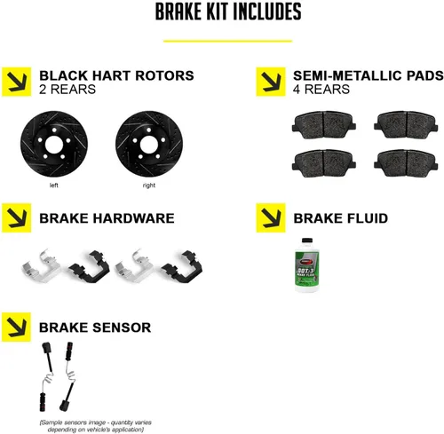 Vista 2 de Hart Brakes Kit de frenos y rotores traseros Pastillas de freno traseras Rotores y pastillas de frenos Pastillas de freno y rotores