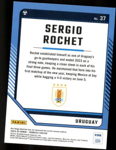 Vista 2 de 2024-25 Donruss FIFA Soccer Blue Cubic 37 Sergio Rochet S99 Uruguay Oficial Futbul Tarjeta de intercambio