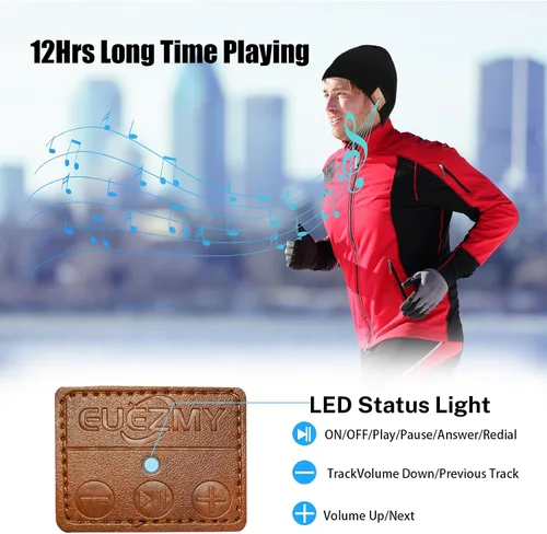 Vista 5 de Euezmy Gorro Bluetooth para hombre, gorro Bluetooth con auriculares, gorro de punto de invierno con música, cosas para hombres, regalos de Navidad