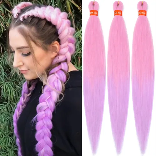 Vista 32 de Cabello trenzado preestirado ombré, extensiones de cabello trenzado sedoso, sin picazón, trenzas de cabello trenzado de ganchillo con textura Yaki