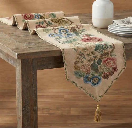 Vista 6 de Tache Tapestry - Camino de mesa rústico con diseño floral de campo, 13 x 48 pulgadas
