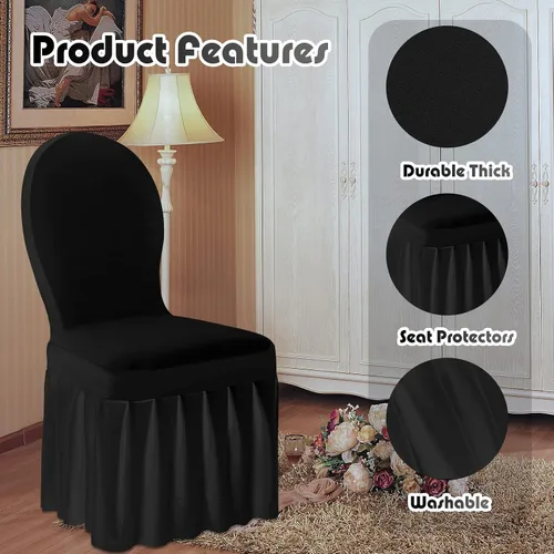 Vista 4 de Oudain Fundas protectoras para sillas con falda, de elastano elástico, largas, ajustables, removibles y lavables para sillas de comedor, para Negro