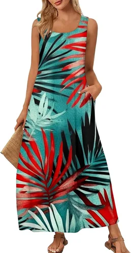 Vista 12 de Vestidos de iglesia para mujer 2025, casual, holgado, sin mangas, largo, fluido, vestido de verano con bolsillos