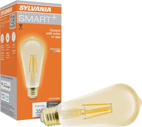 Vista 9 de Sylvania WiFi LED Smart ST19 RGBW - Bombilla de filamento de color y acabado ámbar, 7 W eficiente, para Alexa/Google Assistant, 2000 K, no requiere