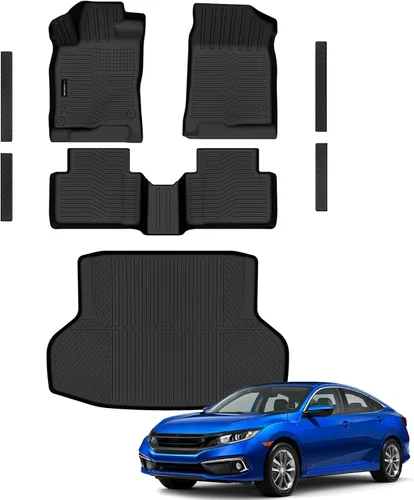 Vista 15 de Auxko Alfombrillas para todo tipo de clima, tapete de carga con respaldo para Honda Pilot 8 pasajeros 2016-2022, forros de elastómero termoplástico