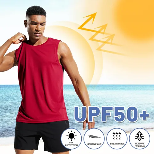 Vista 2 de MIER Camisetas de natación sin mangas UPF 50+ para hombre, secado rápido, para correr, con protección UV