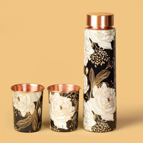 Vista 2 de Floral Copper Gift Bottle glass Set