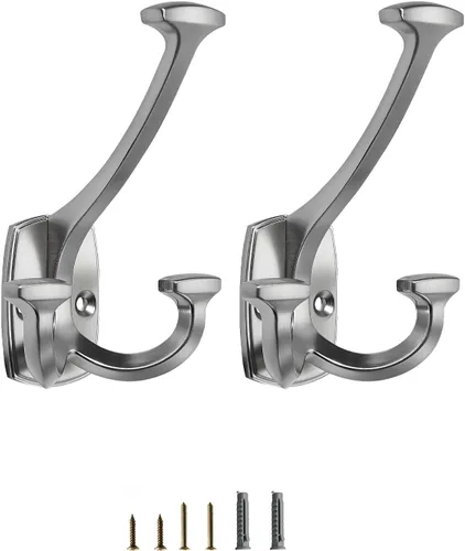 Vista 20 de Ganchos de latón antiguos grandes montados en la pared decorativos de doble cara resistentes para colgar abrigos, toallas, batas, bolsos, ganchos