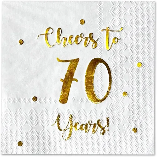 Vista 11 de Servilletas de cóctel de Cheers to 70 años, decoraciones de feliz cumpleaños 70 para hombres y mujeres, decoraciones de fiesta de aniversario