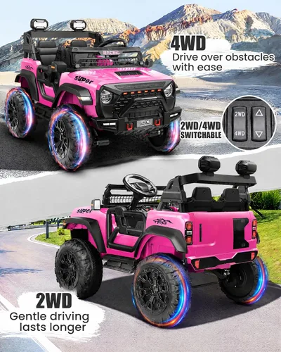 Vista 3 de Hikole - Auto de 24 V y 2 plazas con control remoto, motores de 4 x 100 W, color rosa