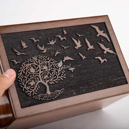 Vista 5 de Urna de cremación para cenizas humanas, adulto, hombre y mujer, caja de madera del árbol de la vida, urna para cenizas – Urna funeraria decorativa
