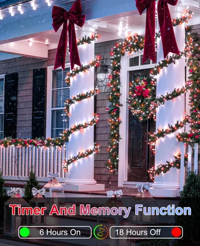 Vista 3 de Tira de luces LED de Navidad de 40 pies para exteriores, luces rojas y blancas de Navidad impermeables, 8 modos y temporizador, luces de árbol