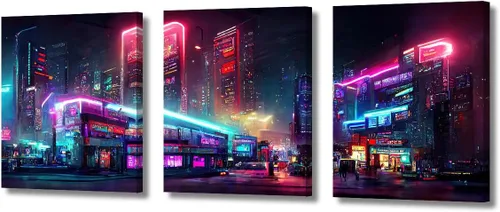 Vista 64 de Lienzo decorativo para pared de sala de estar, lienzo Cyberpunk, decoración de pared de 3 paneles, decoración de pared para el hogar, dormitorio