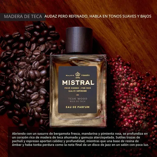 Vista 4 de Mistral Teakwood Eau de Parfum para hombre, colonia para hombre, 3.4 oz