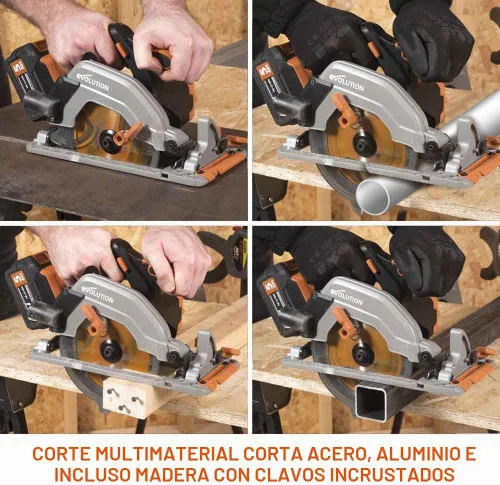 Vista 4 de Evolution R165CCSL-Li Sierra circular inalámbrica de 6-1/2 pulgadas Tecnología de corte multimaterial Bisel de 0-50° y profundidad ajustable