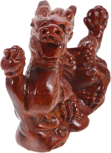 Vista 2 de Estatua de dragón chino de Feng Shui, escultura de madera de dragón, escultura de 3.9 in, figuras de animales de madera tallados pequeños, figuras
